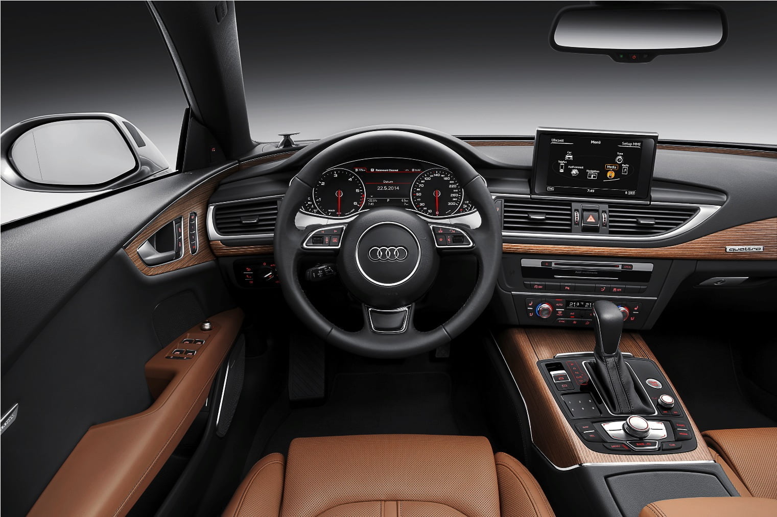 Cockpit    Verbrauchsangaben Audi A7 Sportback:Kraftstoffverbrauch kombiniert in l/100 km: 9,8 - 5,1;CO2-Emission kombiniert in g/km: 229 - 135
