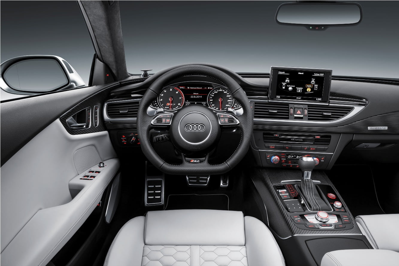 Standaufnahme    Farbe: Misanorot    Verbrauchsangaben Audi RS 7 Sportback 4.0 TFSI quattro:Kraftstoffverbrauch kombiniert in l/100 km: 9,8;CO2-Emission kombiniert in g/km: 229
