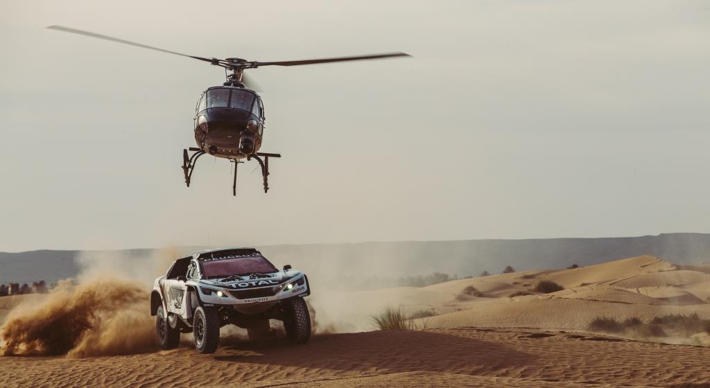 Stephane Peterhansel from Team Peugeot Total performs during a test run with the new Peugeot 3008 DKR in Erfoud, Morocco on September 18, 2016
